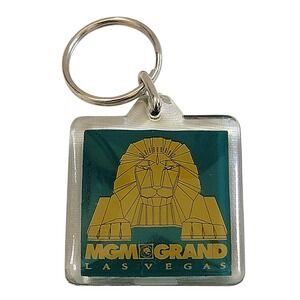 VTG 90s MGM Grand Las Vegas Keychain Teal Green‎ Gold Lion Logo Acrylic Souvenir